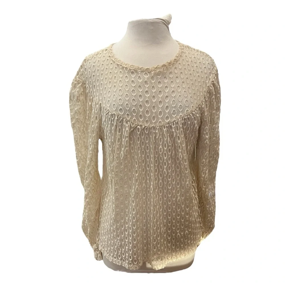 Zara Embroidered Tulle Puff Sleeve Blouse - Small